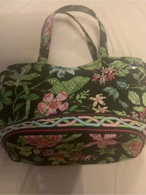 Vera Bradley small Floral Quilted Tote Bag - Black Pink Green